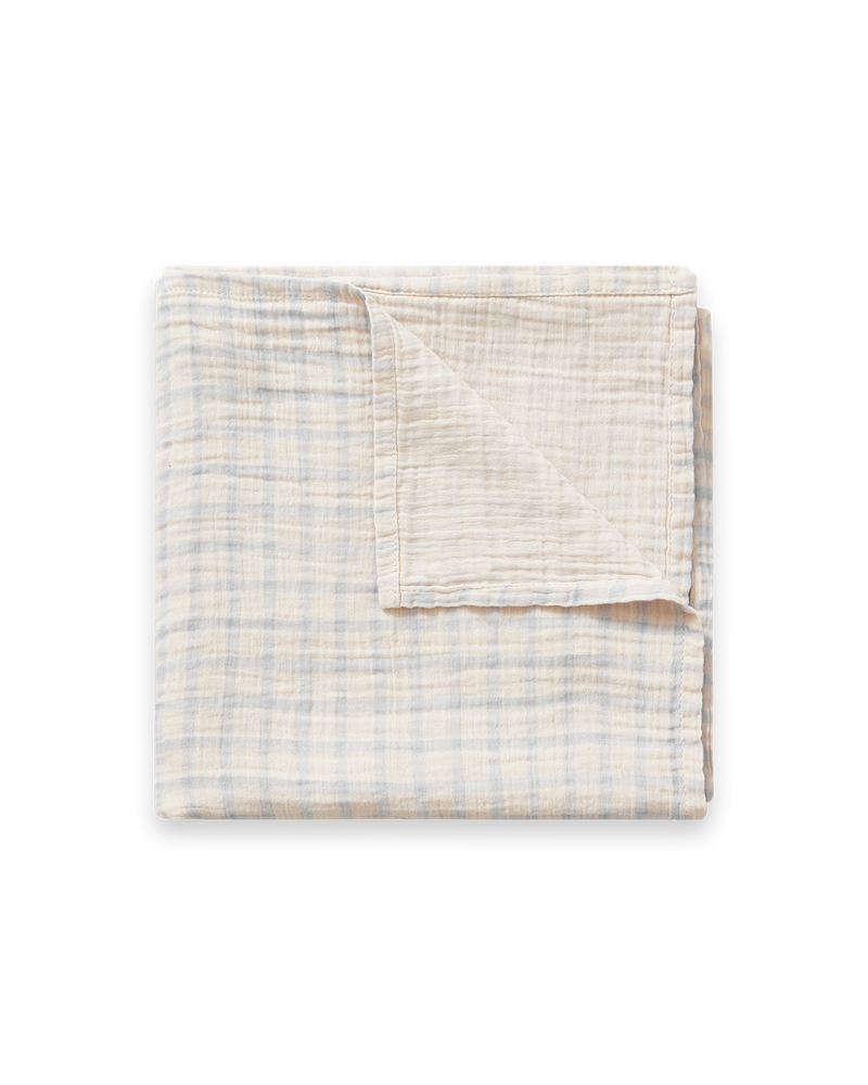 Gingham Sky Blue Muslin Swaddle Blanket