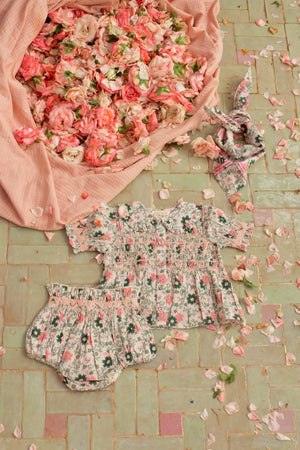 Smocked baby blouse meadow in bloom