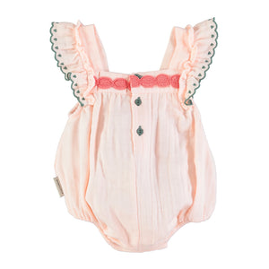 BABY ROMPER RUFFLES ON SHOULDERS/PINK EMBROIDERED FLOWER