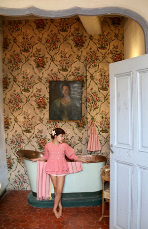 New Smocks Blouse with long sleeves Dark Pink Sushi