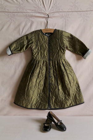 Dress coat kaki taffeta / black organic voile piping