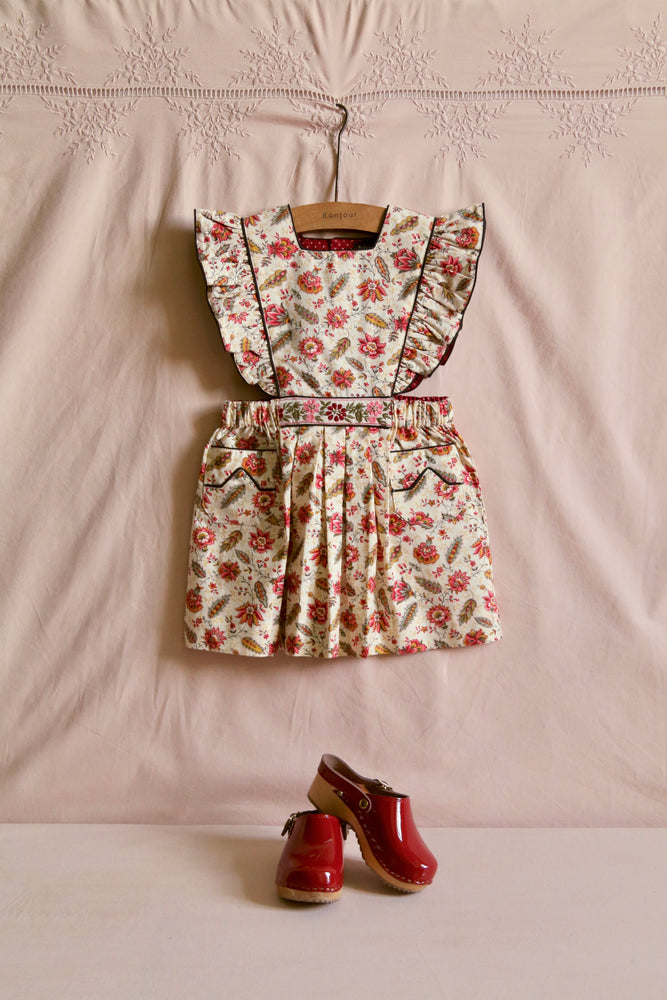 Apron dress Aline print / black lt canvas piping