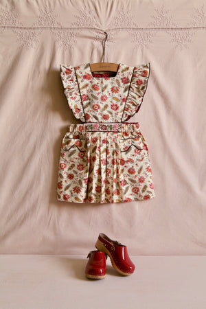 Apron dress Aline print / black lt canvas piping