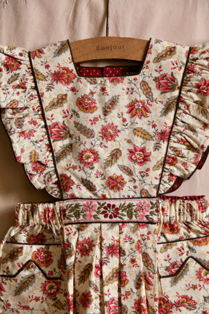 Apron dress Aline print / black lt canvas piping