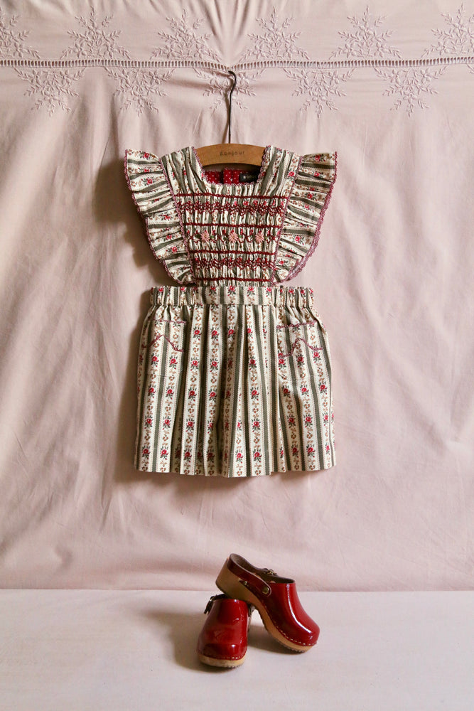 Apron dress tapestry khaki stripe print