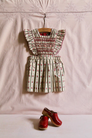 Apron dress tapestry khaki stripe print