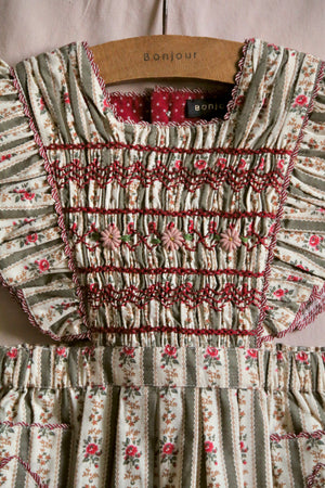 Apron dress tapestry khaki stripe print