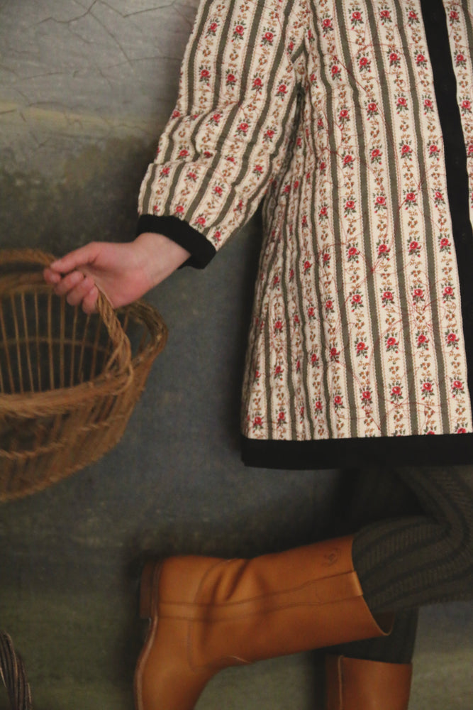 Dress coat&scarf tapestry kaki stripe print