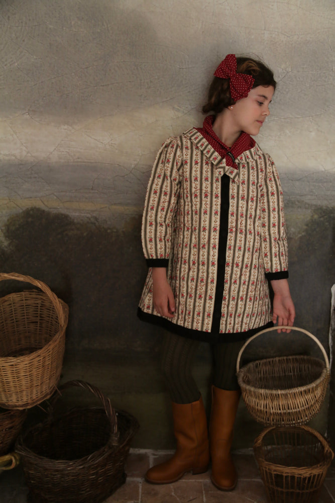 Dress coat&scarf tapestry kaki stripe print