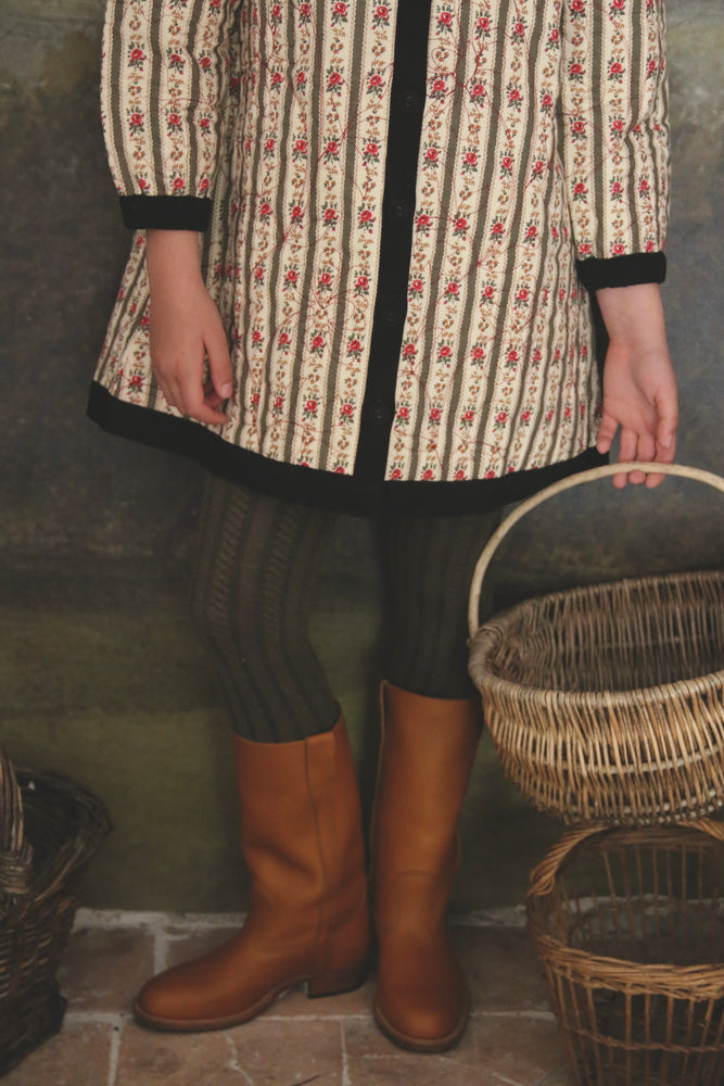 Dress coat&scarf tapestry kaki stripe print