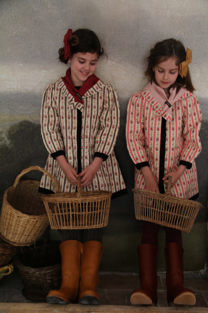 Dress coat&scarf tapestry kaki stripe print