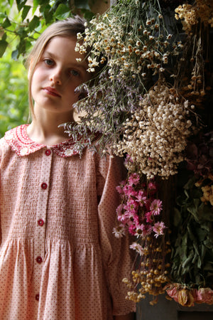 Tunique with hair clip pink dot print