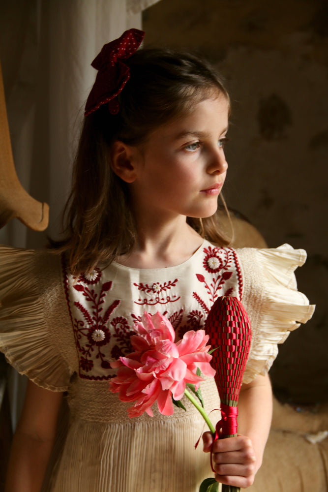 Dress pleated nude taffetas