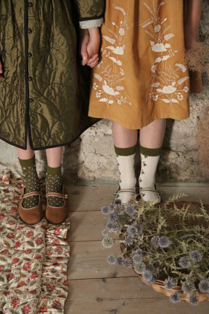 Dress coat kaki taffeta / black organic voile piping