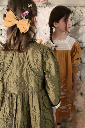 Dress coat kaki taffeta / black organic voile piping