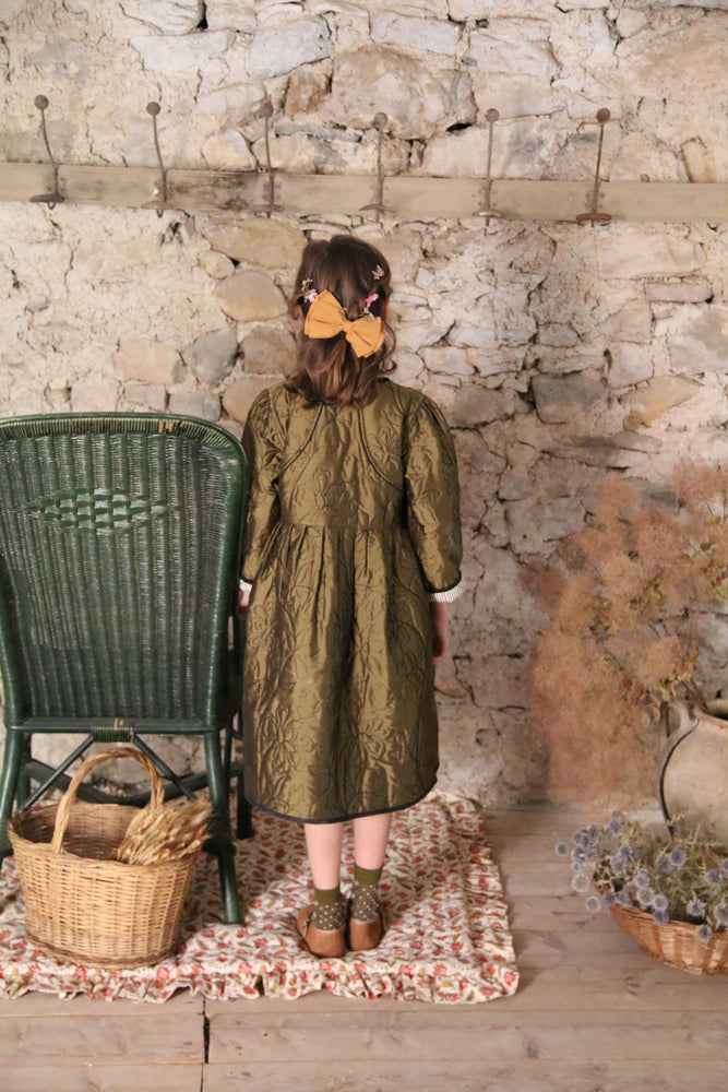Dress coat kaki taffeta / black organic voile piping