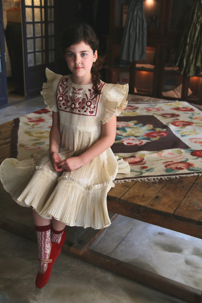 Dress pleated ivory taffetas