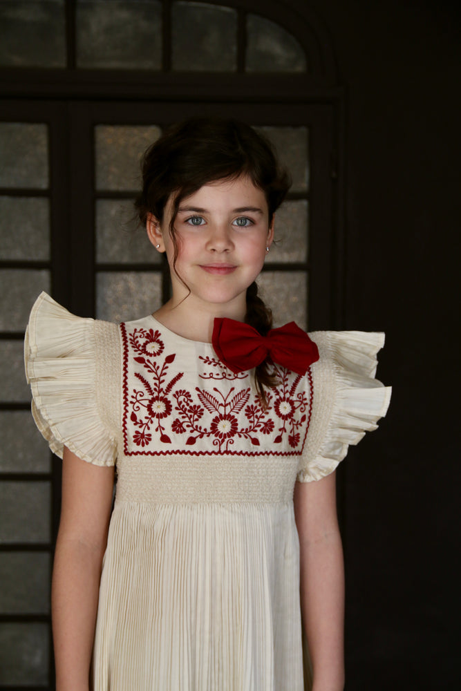 Dress pleated ivory taffetas