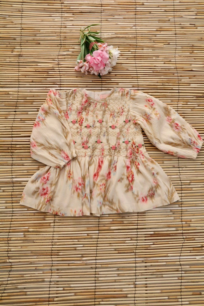 Blouse smocks long sleeves Antoinette Print crepe
