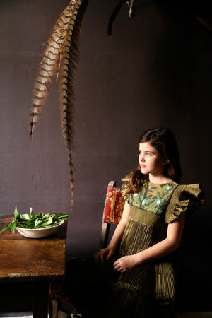 Dress pleated kaki taffetas