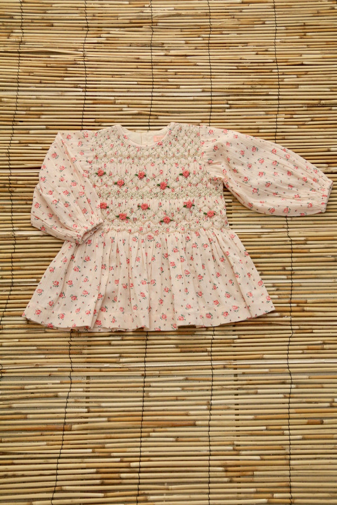 Handsmock blouse long sleeves Rosa Bloom Print crepe