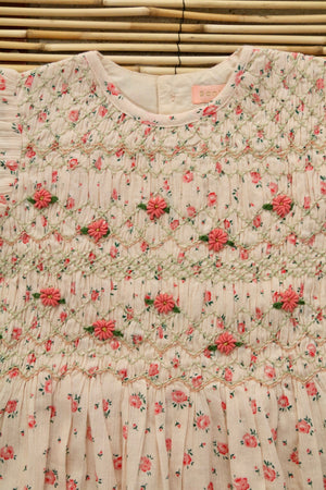 Handsmock blouse long sleeves Rosa Bloom Print crepe
