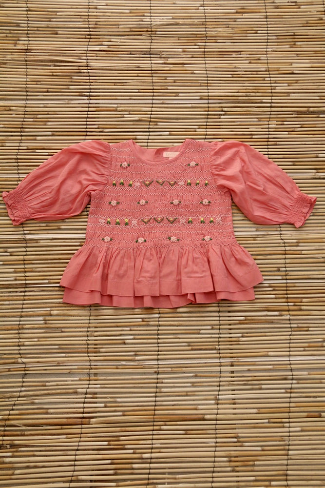 New Smocks Blouse with long sleeves Dark Pink Sushi
