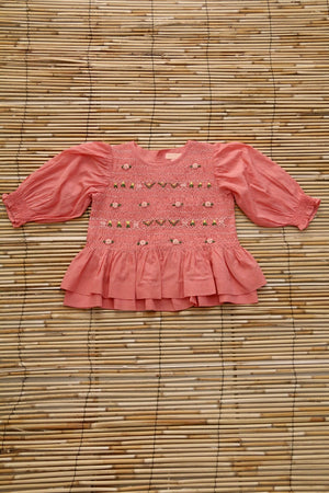 New Smocks Blouse with long sleeves Dark Pink Sushi