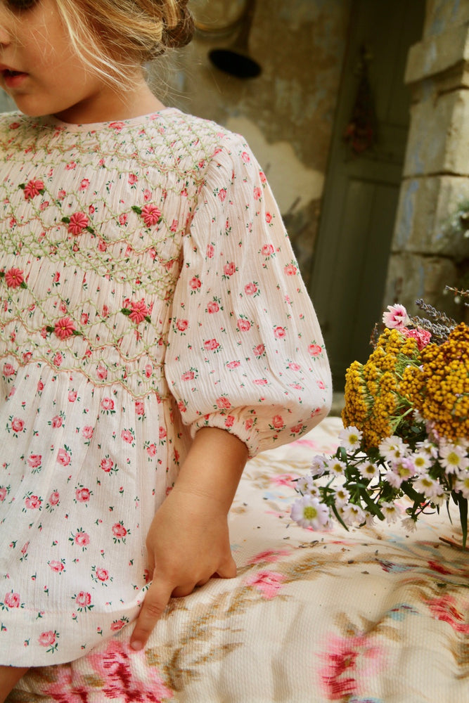 Handsmock blouse long sleeves Rosa Bloom Print crepe