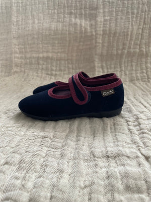 ベロア ワンストラップ/ Navy x Bordeaux  500T-078