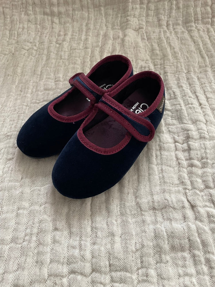 ベロア ワンストラップ/ Navy x Bordeaux  500T-078