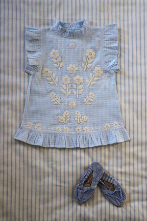 Sky seersucker embroidered tunic