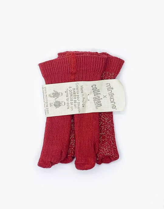 minikane x collegien Set of 2 Doll Tights  plain carmine red/sequin tights