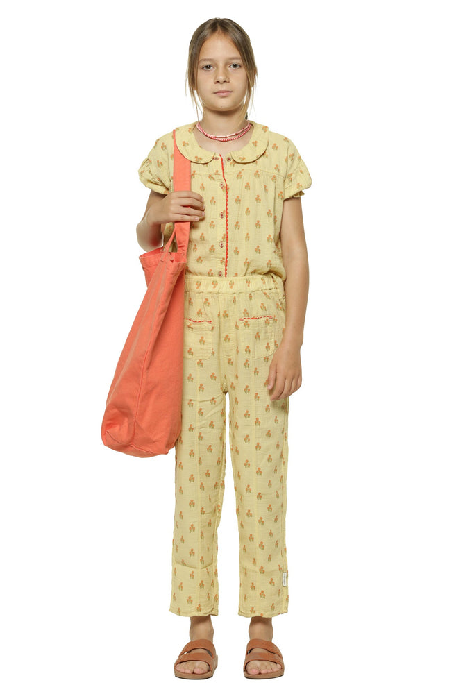 GIRL TROUSERS/LIGHT YELLOW W/ FLOWERS ALLOVER